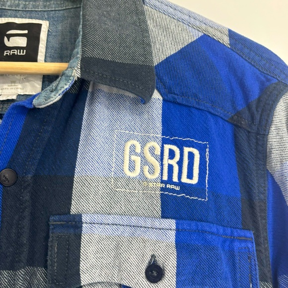 G Star Raw plaid Flannel snap front mens collared Shirt Large outdoor GRSD - Picture 2 of 8